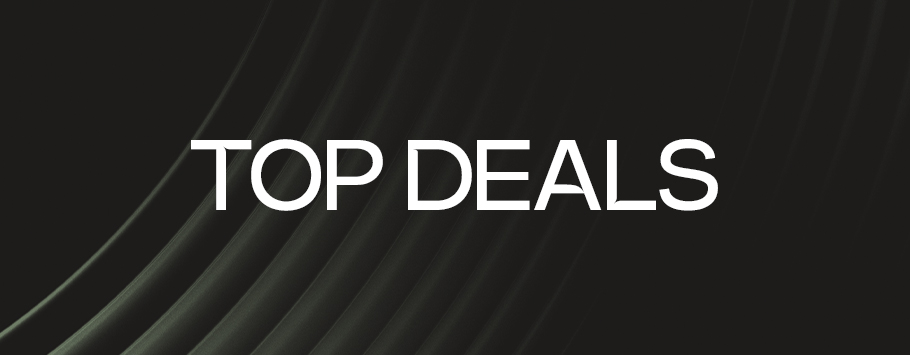 White text 'TOP DEALS' on a dark, textured background with subtle diagonal lines, conveying a sleek and modern promotional message.