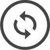 Black circle with two white arrows forming a circle inside, indicating a synchronization or refresh symbol, on a dark gray background.
