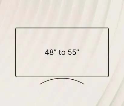 Curved television screen illustration with "48” to 55”" written on it. Soft, light background adds a sleek, modern feel to the design.