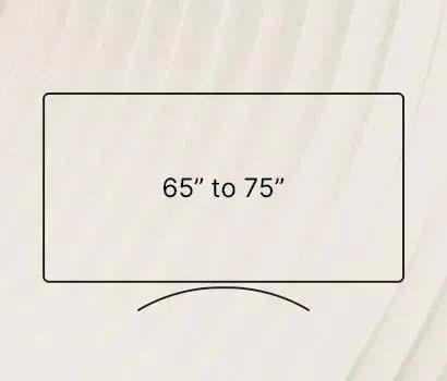 Illustration of a curved TV screen with dimensions "65” to 75”" on a light background. The image conveys a sleek and modern design concept.