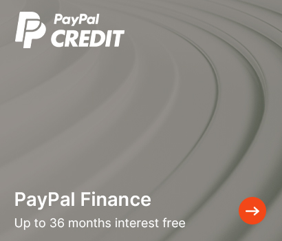PayPal Credit advertisement featuring the PayPal logo and 'up to 36 months interest free' over abstract curved lines