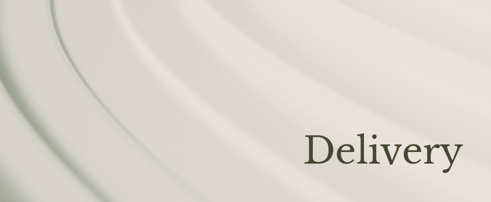 Cream-colored abstract waves with a soft, gentle texture fill the image. The word "Delivery" is written in serif font on the right, conveying a calm tone.