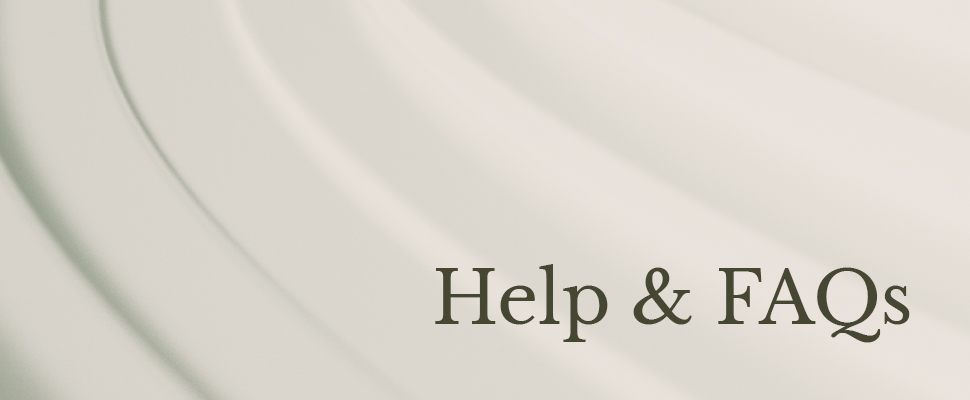 Curved white lines on a pale background with the text 'Help & FAQs' in elegant, dark font, conveying a calm, informative tone.