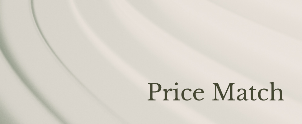Minimalist image with soft, curved lines in a light cream background. The words 'Price Match' are written in elegant dark gray text, conveying a calm and professional tone.