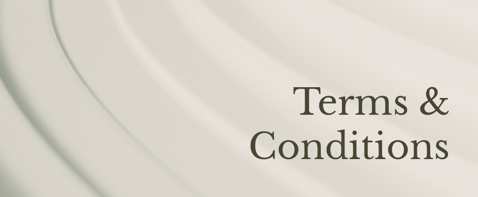 Elegant background with subtle curved lines in soft beige. The bold text 'Terms & Conditions' appears on the right, conveying a formal tone.