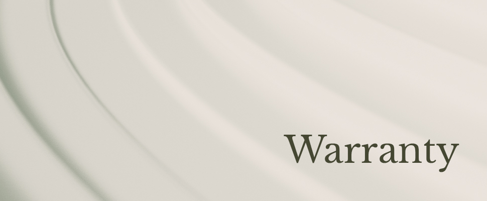 Stylized text "Warranty" on a soft, curved white backdrop. The image conveys a calm, professional tone with an emphasis on smoothness and reliability.
