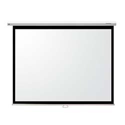 A blank white projector screen with a black border, set against a plain white background, conveying a neutral and functional tone.