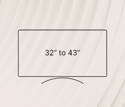 A minimalist image showing a line drawing of a curved monitor screen with the text "32” to 43”" on a textured, light beige background.