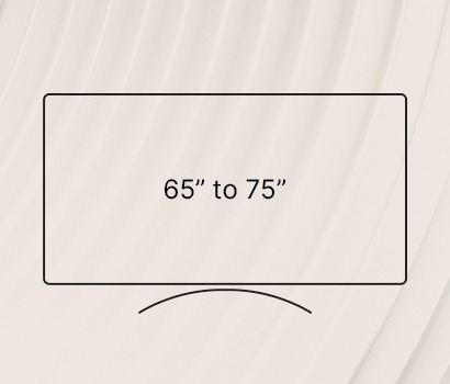 Illustration of a curved screen with text '65" to 75"' on a light, textured background. Suggests screen size range.