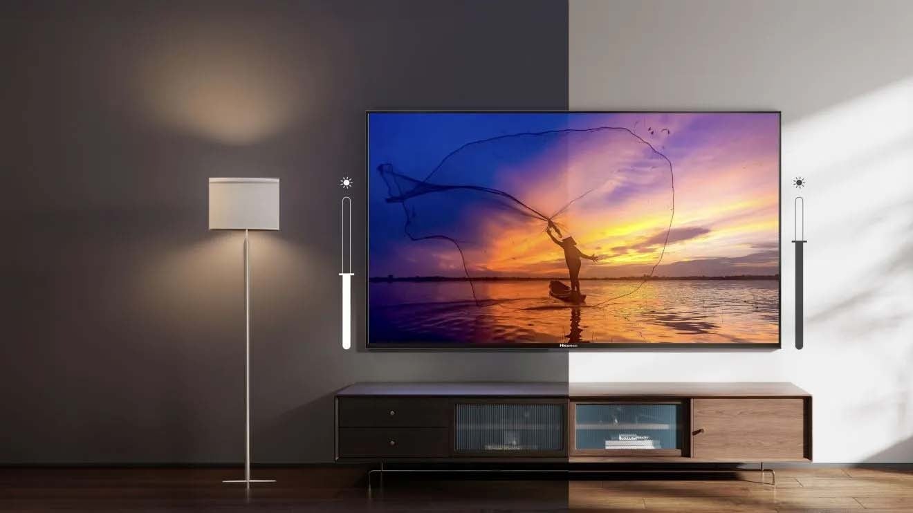 A woman stands in a living room, admiring a painting that interacts with her presence, showcasing innovative art technology.