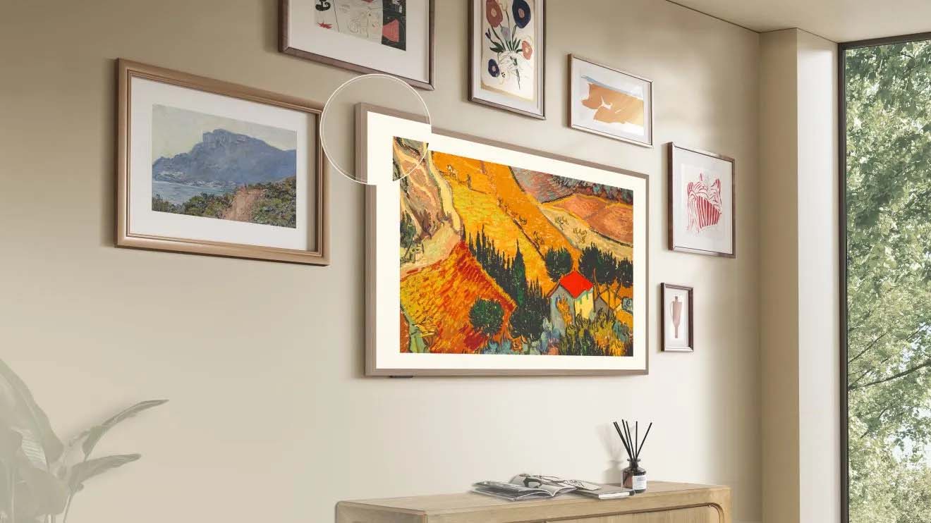 Framed picture on the wall showcasing an UltraSlim Wall Mount, blending TV seamlessly into the room's decor.