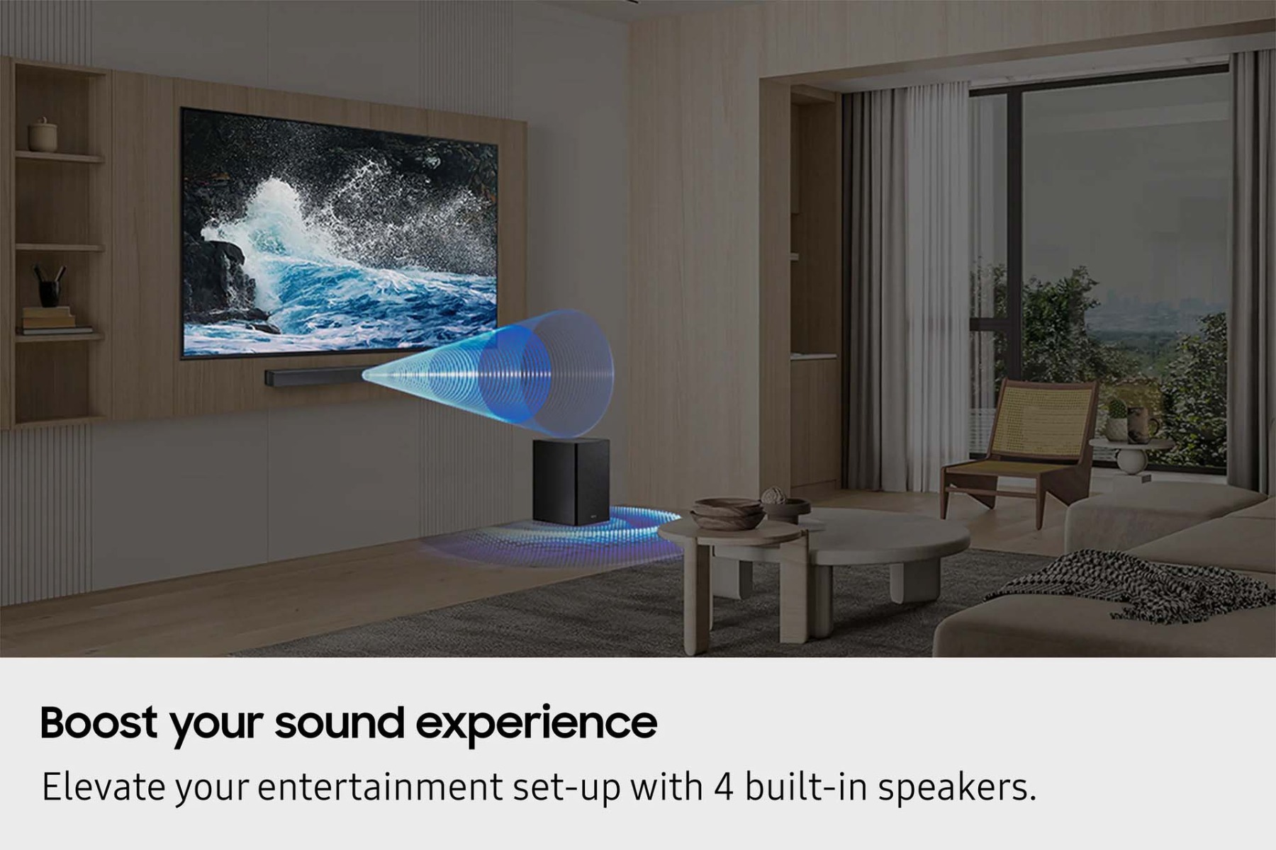 boost your sound experience - elevate your entertainment set-up with 4 built-in speakers