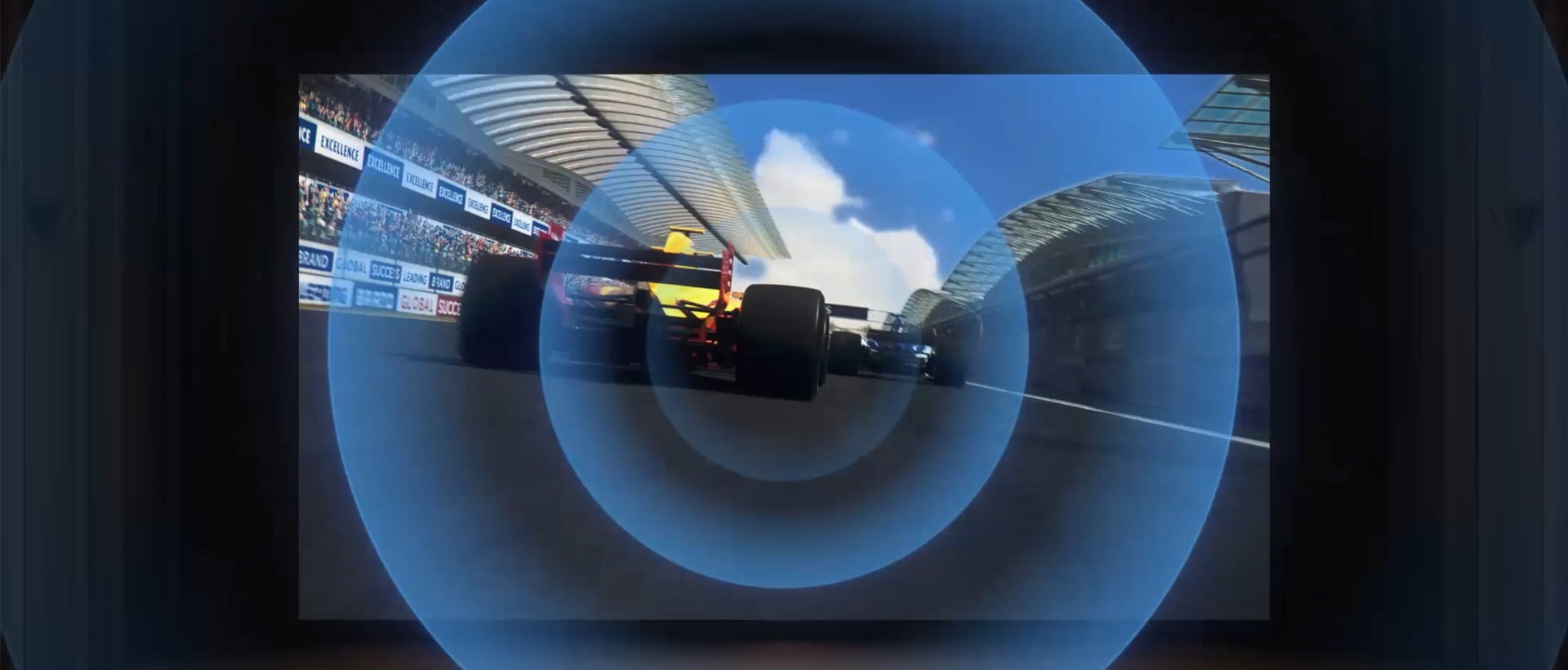 Racecarts driving with blue circles expanding around the image.